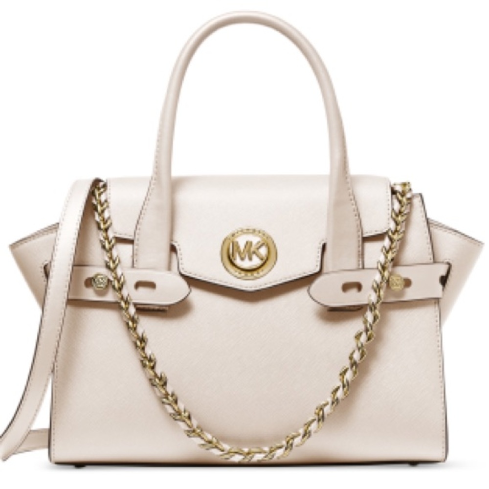 Michael Kors Carmen Small Flap Chain Belted Leather Satchel Bag Purse Li…